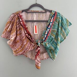 Anthropologie Cropped Tie Front Printed Top NWT